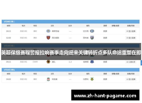 英超保级赛程警报拉响赛季走向迎来关键转折点多队命运重塑在即