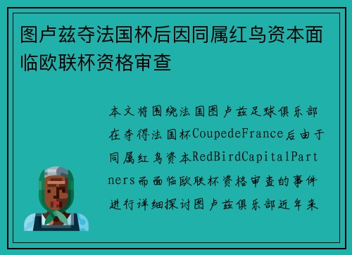 图卢兹夺法国杯后因同属红鸟资本面临欧联杯资格审查