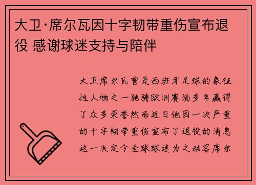 大卫·席尔瓦因十字韧带重伤宣布退役 感谢球迷支持与陪伴