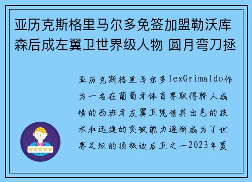 亚历克斯格里马尔多免签加盟勒沃库森后成左翼卫世界级人物 圆月弯刀拯救球队